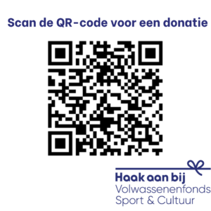 Scan de QR-code voor het doen van een donatie aan het Volwassenenfonds Sport & Cultuur. Steun ons en doe een donatie.